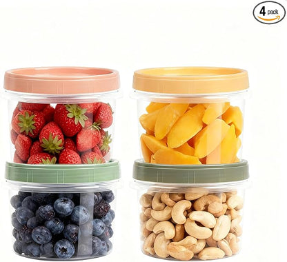 8 Oz Small Food Containers with Lids, 4 Pack, 1-Cup Reusable Snack Containers with Screw Top for Food Small Portions Meal Prep Freezer Storage, Microwave Freezer Dishwasher Safe, 4 Colors
