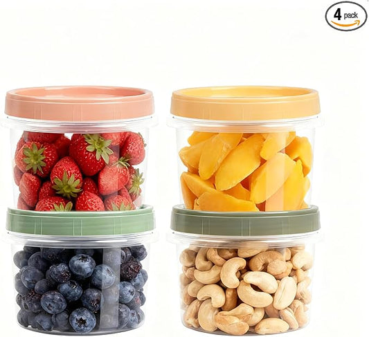 8 Oz Small Food Containers with Lids, 4 Pack, 1-Cup Reusable Snack Containers with Screw Top for Food Small Portions Meal Prep Freezer Storage, Microwave Freezer Dishwasher Safe, 4 Colors