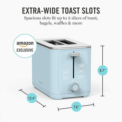 Martha Stewart 2 Slice Toaster, 10 Shade Settings with Defrost, Cancel, Bagel & Gluten-Free, Extra-Wide Self-Centering Slots for Waffles & Artisan Bread, Removable Crumb Tray, Cord Wrap, Sky Blue