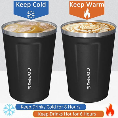 4 Pack Travel Coffee Mug 12oz Insulated Coffee Cup with Lid, Reusable Thermal Coffee Cup Stainless Steel Coffee Tumbler to Keep Hot & Cold Drinks for Car, Daily, Travel and Gifts, Black