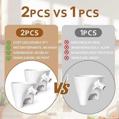 2 Pcs Funnel for Kitchen Aid Mixer, Kitchen Aid Accessories and Attachments for Kitchen Aid Artisan KSM150 4.5-5 Quart Tilt-Head Mixer, Dishwasher Safe Flour Funnel for Kitchen Aid Mixer (milky white)