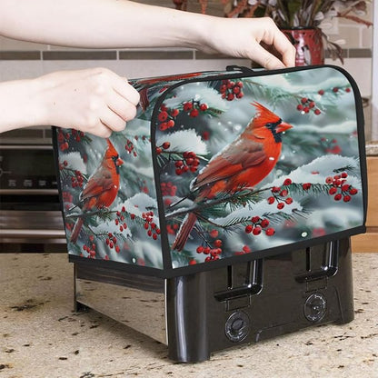 Christmas Red Bird Toaster Cover 4 Slice Wide Slot Washable Kitchen Appliance Covers Fingerprint Bread Machine Dust Cover Small Toaster Oven Accessories Covers Bread Maker Bag Women Gift