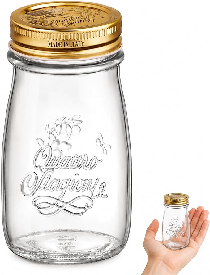 Bormioli Rocco Quattro Stagioni Bottle, 6.75 Oz - Glass Storage Jar with Airtight Twist Lid for Kitchen Organization, Pantry Canning, Homemade Gifts & Dry Food Storage (4.6"x2.75") - Made in Italy