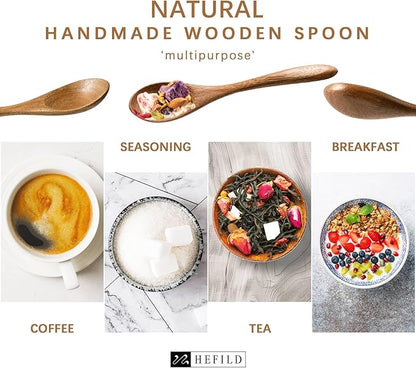2 PCS Small Wooden Spoons, 5.8 Inch Honey Spoons for Tea, Acacia Wooden Honey Teaspoon for Coffee, Little Tiny Wood Spoons, Bamboo Table Spoon for stirring, Wooden Spoons for Utensils Set