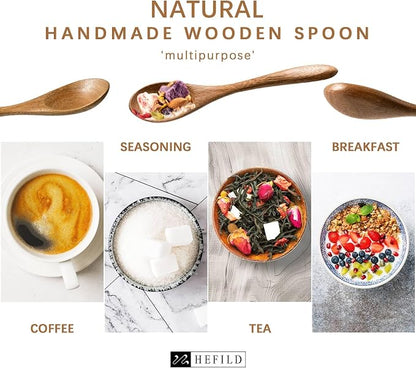 4 PCS Small Wooden Spoons, 5.8 Inch Honey Spoons for Tea, Acacia Wooden Honey Teaspoon for Coffee, Little Tiny Wood Spoons, Bamboo Table Spoon for stirring, Wooden Spoons for Utensils Set