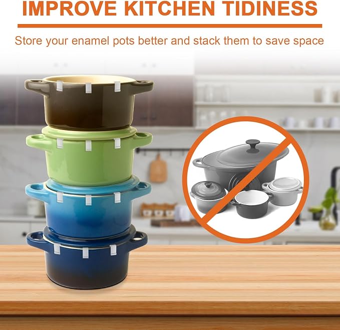 12pcs Dutch Oven Lid Protector Clips, Silicone Cookware Protector, Plastic Pan Protective Clips, Pot Bumpers Lifter Accessories for Storage Stacking & Display (Clear)