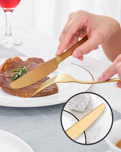 Matte Gold Silverware Set with Steak Knives,Stainless Steel Flatware Set for 6,Modern Cutlery Utensils Set,Spoons and Forks Set for Restaurant,Dishwasher Safe (Gold, 20 Piece Set)