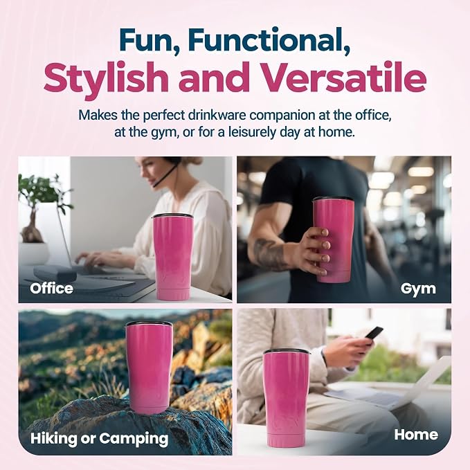 Silver Buffalo Double Walled Vacuum Insulated Stainless Steel Tumbler With Easy Sip Lid Keeps Hot and Cold, Travel Coffee Mug Clear Lid, 20 Ounces, Matte Pink
