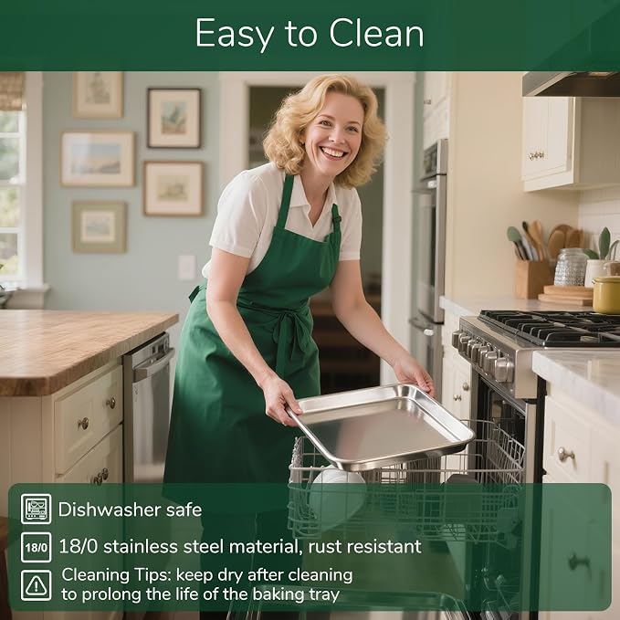 18/0 Stainless Steel Baking Sheet with Cooling Rack, 17.3 Inch Oven-Safe Non-Toxic Cookie Sheets for Baking, Coating Free & Rust Resistant for Healthy Family Baking, Easy to Clean, Heavy Duty