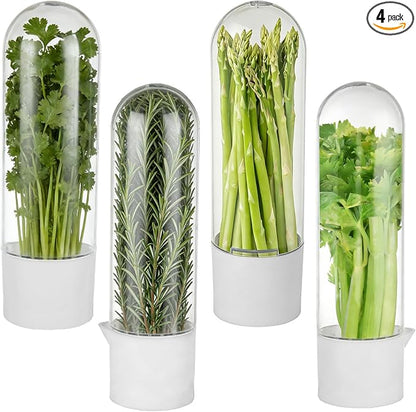 4 PCS Fresh Herb Keeper for Refrigerator, Herb Saver for Refrigerator, Cilantro Containers for Fridge, Herb Storage Containers for Cilantro Asparagus Mint Rosemary Parsley Basil for 2-3 Weeks