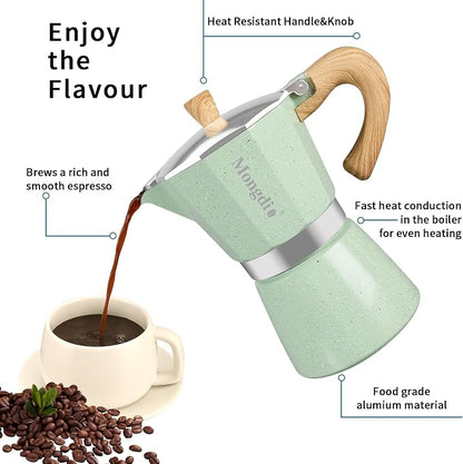 Mongdio Stovetop Espresso Maker Moka Pot, Cuban Coffee Maker Stove top coffee maker Moka Italian Espresso Greca Coffee Maker Brewer Percolator, 9 Espresso Cups, 15 oz - Green