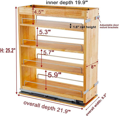 OCG 4 Tier Pull Out Spice Rack Holder Shelves (8" W x 22" D), spice organization for cabinet Storage Organization, pull out spice racks for inside cabinets