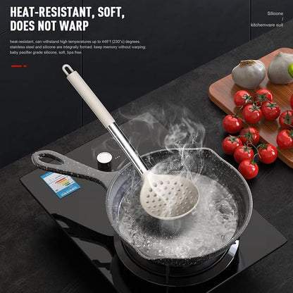 oannao Large Silicone Cooking Utensils Set - Heat Resistant Kitchen Utensils,Turner Tongs,Spatula,Spoon,Brush,Whisk,Stainless Steel Cooking Tool for Nonstick Cookware,Dishwasher Safe (Khaki)
