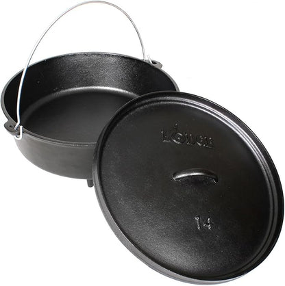 Lodge Seasoned Cast Iron Camp Dutch Oven with Lid - 6 Quart - Dual Handles - Seasoned Cast Iron Cookware with Steel Handle & Strong Lid for Heavy- Duty Camping Cookware