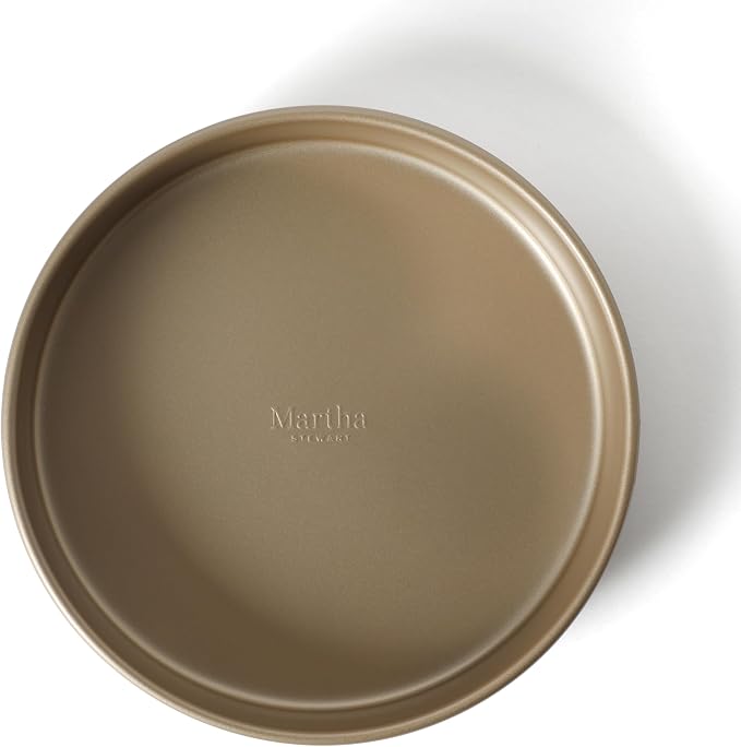 Martha Stewart Gallen 8 Inch Round Nonstick Carbon Steel Cake and Bake Pan - Champagne Durable Bakeware for Cakes, Pies & Desserts