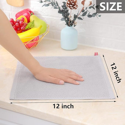 Homaxy 100% Cotton Waffle Weave Kitchen Dish Cloths, Ultra Soft Absorbent Quick Drying Dish Towels, 12 x 12 Inches, 18-Pack, Light Gray