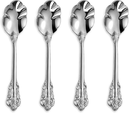 KEAWELL Premium Luxury 4-Piece 6" Tea Spoon Set, 18/10 Stainless Steel, Vintage Coffee Espresso Demitasse Spoons, Smooth Edges, Dishwasher Safe (Silver)
