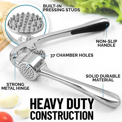 Zulay Kitchen Premium Garlic Press - Durable Garlic Masher with Soft, Easy to Squeeze Handle - Garlic Mincer Tool - Sturdy Easy to Clean Garlic Crusher (Chrome)