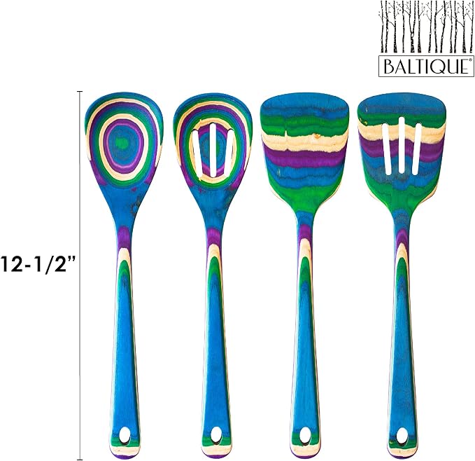 Totally Bamboo Baltique Mumbai Collection 4 Piece Cooking Utensil Set, Safe for Nonstick