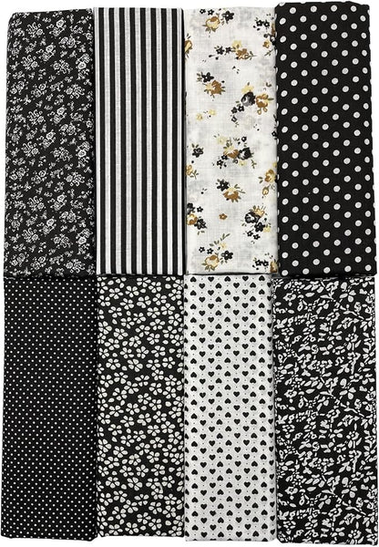 8Pcs 20 x 20 Inch Sewing Fabric Squares, Patterned Cotton Crafts Fabric Bundles Floral Patterns Printed Tissue Patchwork Fabrics Square for Quilting, Home Décor, Scrapbooking, Handwork (Black)