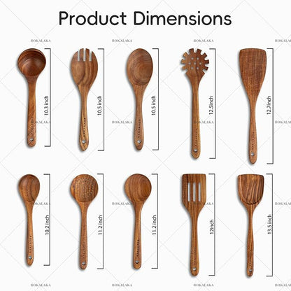 Wooden Spoons for Cooking,10 Pcs Natural Teak Wooden Kitchen Utensils Set Wooden Utensils for Cooking Wooden Cooking Utensils Wooden Spatulas for Cooking (10)
