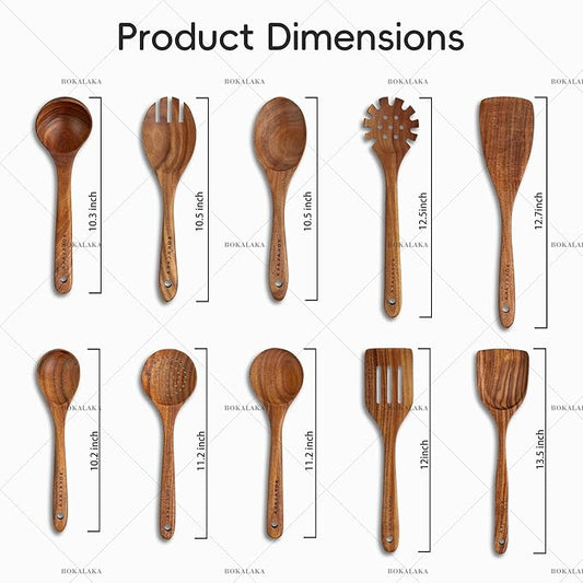 Wooden Spoons for Cooking,10 Pcs Natural Teak Wooden Kitchen Utensils Set Wooden Utensils for Cooking Wooden Cooking Utensils Wooden Spatulas for Cooking (10)
