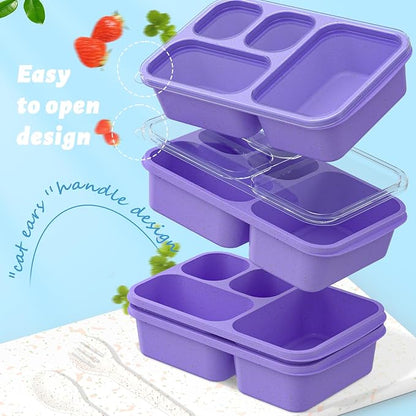 Bento Box 4-Pack 5-Compartment Meal Prep Containers, BPA-Free Plastic, Stackable Food Storage Lunch Boxes for Adults and Kids, School Work Travel (Purple)