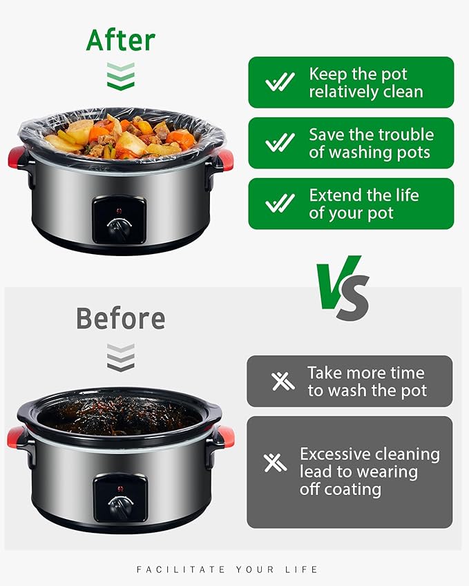 Syntus Slow Cooker Liners, 60 Count Cooking Bags Small Size Disposable Pot Liners Plastic Bags, Fit 1QT to 3QT for Slow Cooker Cooking Trays, 10.5"x 17.5", 60 Liners