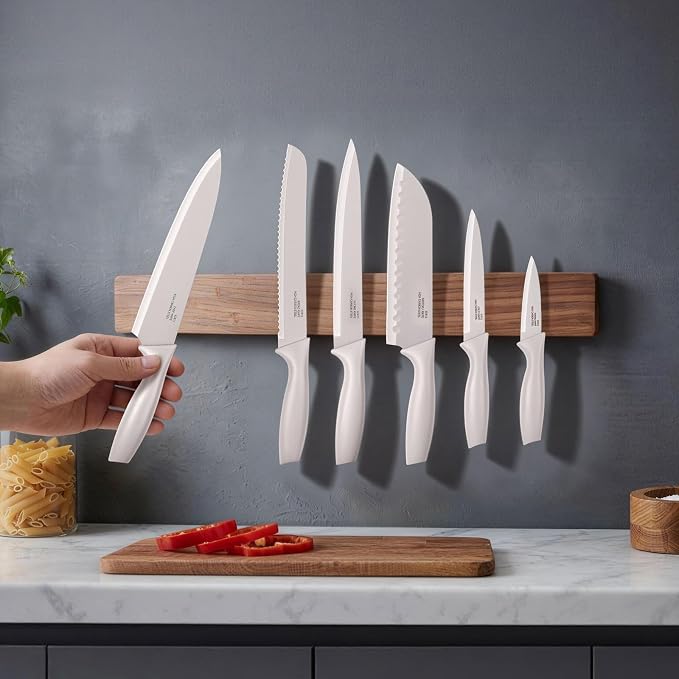 Onader 12 Pieces Khaki Knife Set for Kitchen, Sharp Stainless Steel Cooking Knife Set with Sheath Covers