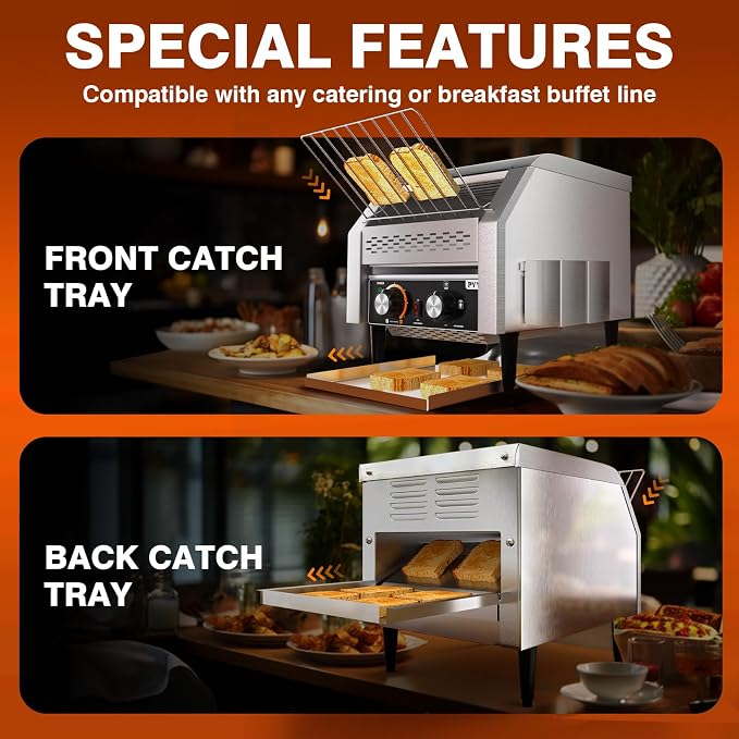 PYY Commercial Conveyor Toaster 300pcs/h - Electric Conveyor Belt Toaster for Toast, Bun, Bagel, Bread, Heavy Duty Stainless Steel Toaster Oven for Restaurant, Bakery, Buffet Use