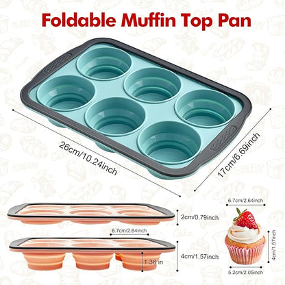 RAYBIN 2 Pack Silicone Muffin Pans for Baking with Metal Frame,Nonstick 6 Cup Silicone Cupcake Pans Egg Molds, Muffin Tins Easy to Pop Egg Baking Pan for Oven,BPA Free