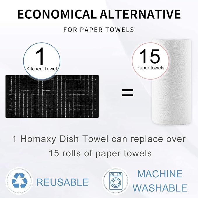 Homaxy 100% Cotton Terry Kitchen Towels(Multiple Color, 13 x 28 inches), Checkered Designed, Soft and Super Absorbent Dish Towels, 4 Pack