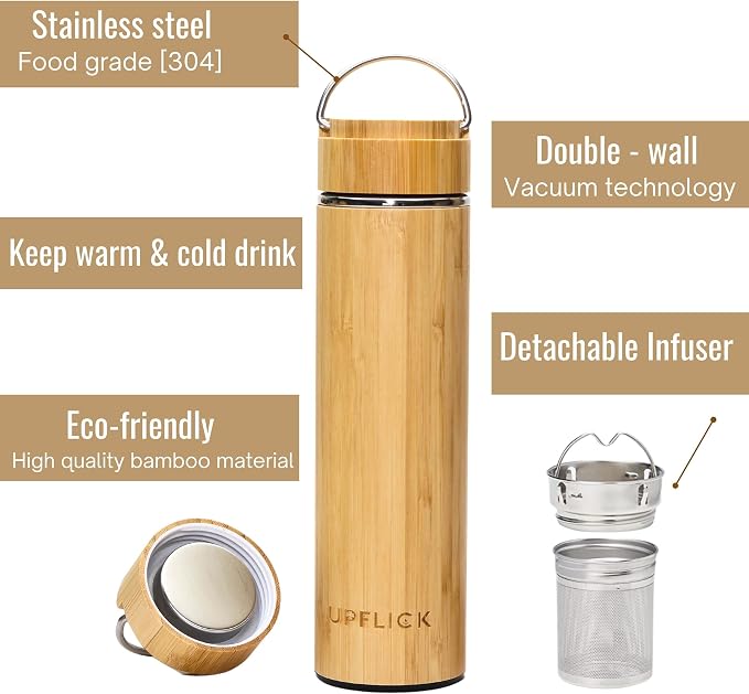 Bamboo Tea Tumbler with Infuser for Loose Tea 17 oz