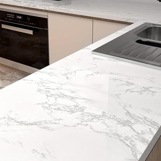 practicalWs Marble Contact Paper Peel and Stick, 15.7inch×118.1inch White Gray Marble Wallpaper for Countertops Waterproof, Self Adhesive Removable Wall Paper for Kitchen Backsplash Cabinet