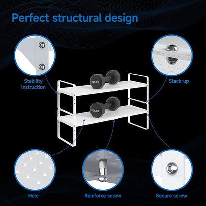 Expandable Cabinet Shelf Organizer Adjustable Metal Spice Rack Stackable Freestanding Counter Storage Shelves for Kitchen Cabinet Under Sink Office Desk (White - 1Pack - L16.5-27'' * W10.2'' * H9.6'')