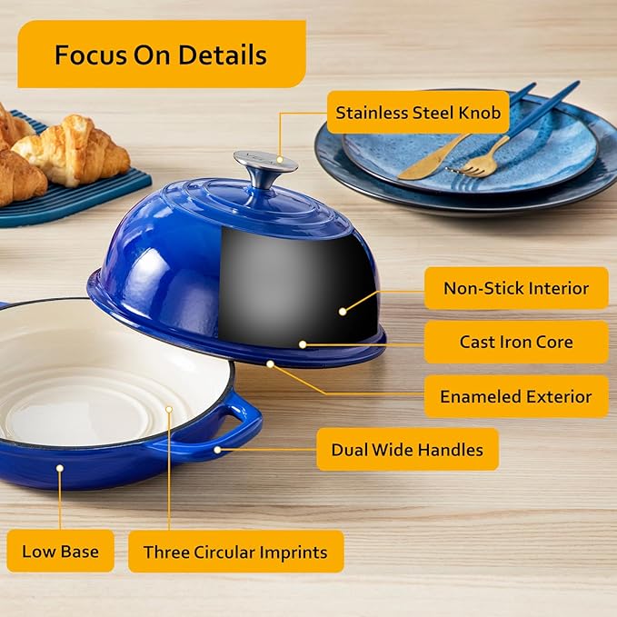 Velaze Enameled Cast Iron Dutch Oven for Bread Baking,5 QT Bread Oven Pot with Dome Lid for Crispy Artisan Bread & Bakery-Style Homemade Loaves(Blue)