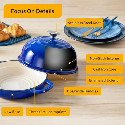 Velaze Enameled Cast Iron Dutch Oven for Bread Baking,5 QT Bread Oven Pot with Dome Lid for Crispy Artisan Bread & Bakery-Style Homemade Loaves(Blue)