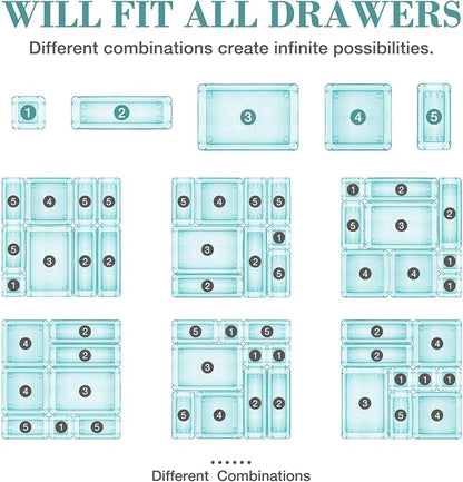 StorMiracle 23 PCS Drawer Organizer Set, 5 Varied Size Bathroom and kitchen Drawer cabinet organizer Trays, Clear Storage Bins for Makeup, Jewelry, Utensils and Gadgets