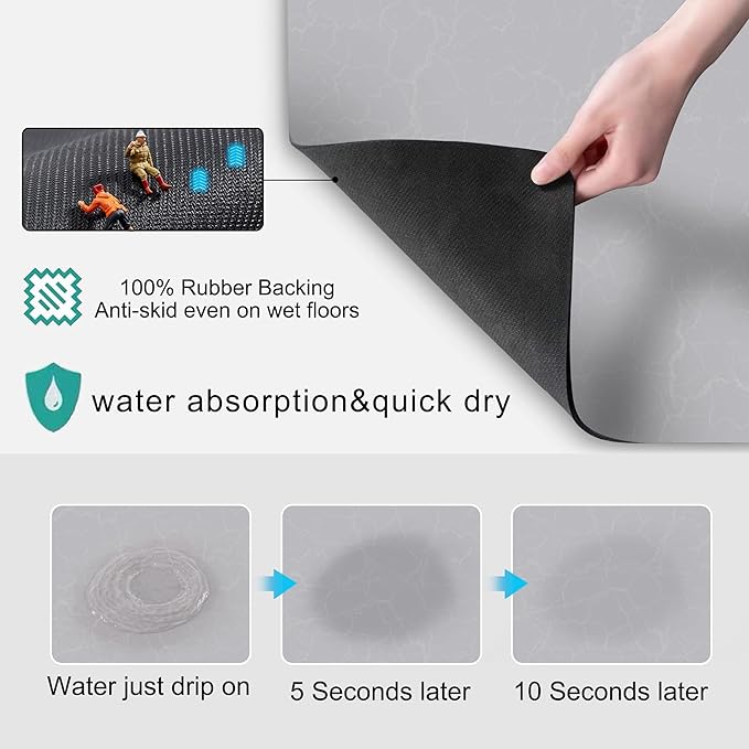 Golener Coffee Bar Mat - Under Coffee Maker Pad, Tray Mats Under Cafe Machine, Rubber Absorbent Mat, Under Appliance Mats, Dish Drying Matt, 23"x15", Marble Gray