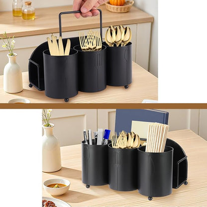 NelyBet Utensil Caddy Silverware Holder Fork Spoon Napkin Paper Plate Organizer Metal Utensil Holder Cutlery Flatware Organizers for Party Kitchen Countertop Camping Picnic - Black
