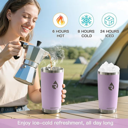 RAYMYLO Insulated Travel Coffee Tumbler 20oz, Detachable & Spill-Proof Slider Lid for Thorough Clean, Stainless Steel Reusable Coffee Mug with Lid Fits Most Car Cup Holder & BPA Free