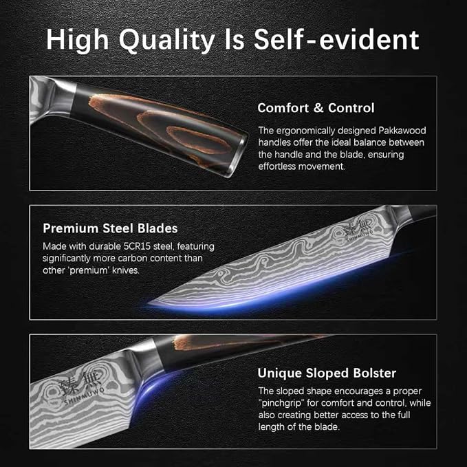 8 Inch Chef Knife, High Carbon Stainless Steel Japanese Gyuto Style Cooking Knife with Wave Pattern, Ergonomic Pakkawood Handle - Professional Kitchen Knife with Gift Box