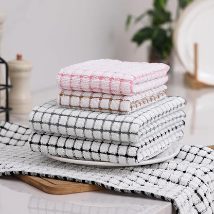 Homaxy Kitchen Towels and Dishcloths Set, 16 x 25 and 12 x 12 Inches, Set of 16 Cotton Terry Kitchen Dish Towels, Super Soft and Absorbent Dish Cloths, Black/Grey/Pink/Brown