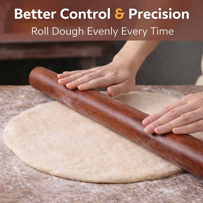 17 Inch French Rolling Pin, Wooden Dough Roller for Baking, Solid Wood Tapered Rolling Pin for Pizza, Pie Crust, Cookies, Pastry, Non-Stick, Easy Control Kitchen Baking Tool, African Rosewood