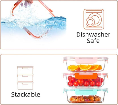 Glass Meal Prep Containers with Lids(5 Pack, 34oz), Glass Food Storage Containers for Lunch at Work, Leak-proof Food Containers, Microwave/Dishwasher Safe