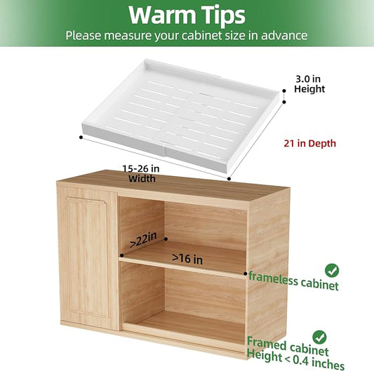 PAKETA 4 Pack Expandable Pull Out Cabinet Organizer, 21'' Deep Pull Out Drawers for Cabinet, Upgrade 3 Slide Rails Sliding Drawers for Cabinets with Adhesive Nano Film (White, 21"D X 15-26"W)