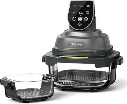 5-in-1 Glass Air Fryer for Healthy Oil-Free Cooking, Portable 1500W Countertop Cooker with 4QT & 6-Cup Glass Bowl, Non-Toxic Design & Dishwasher Safe for Single & Family Meals