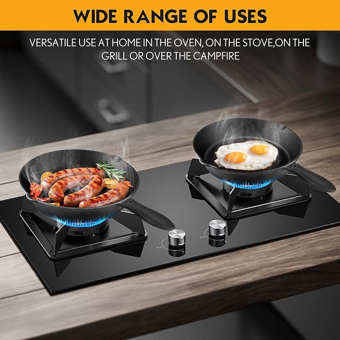 Cast Iron Skillet Set -3 Piece 6 inch, 8 inch and 10 inch Cast Iron Pan, with Scraper+Dish Sponge - Oven Grill Stovetop Safe Cookware - Black