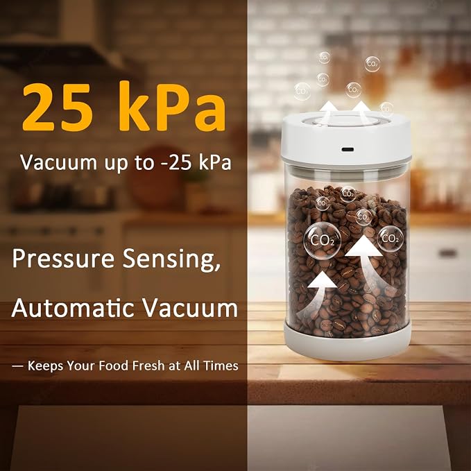 Coffee Bean Storage Container, 600ml Electric Airtight Coffee Canister, Gift for Coffee Lovers, One-Button Operation & Date Tracker Vacuum Canister, Food Storage Container with Borosilicate Glass