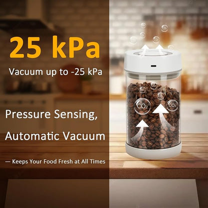 Coffee Bean Storage Container, 600ml Electric Airtight Coffee Canister, Gift for Coffee Lovers, One-Button Operation & Date Tracker Vacuum Canister, Food Storage Container with Borosilicate Glass
